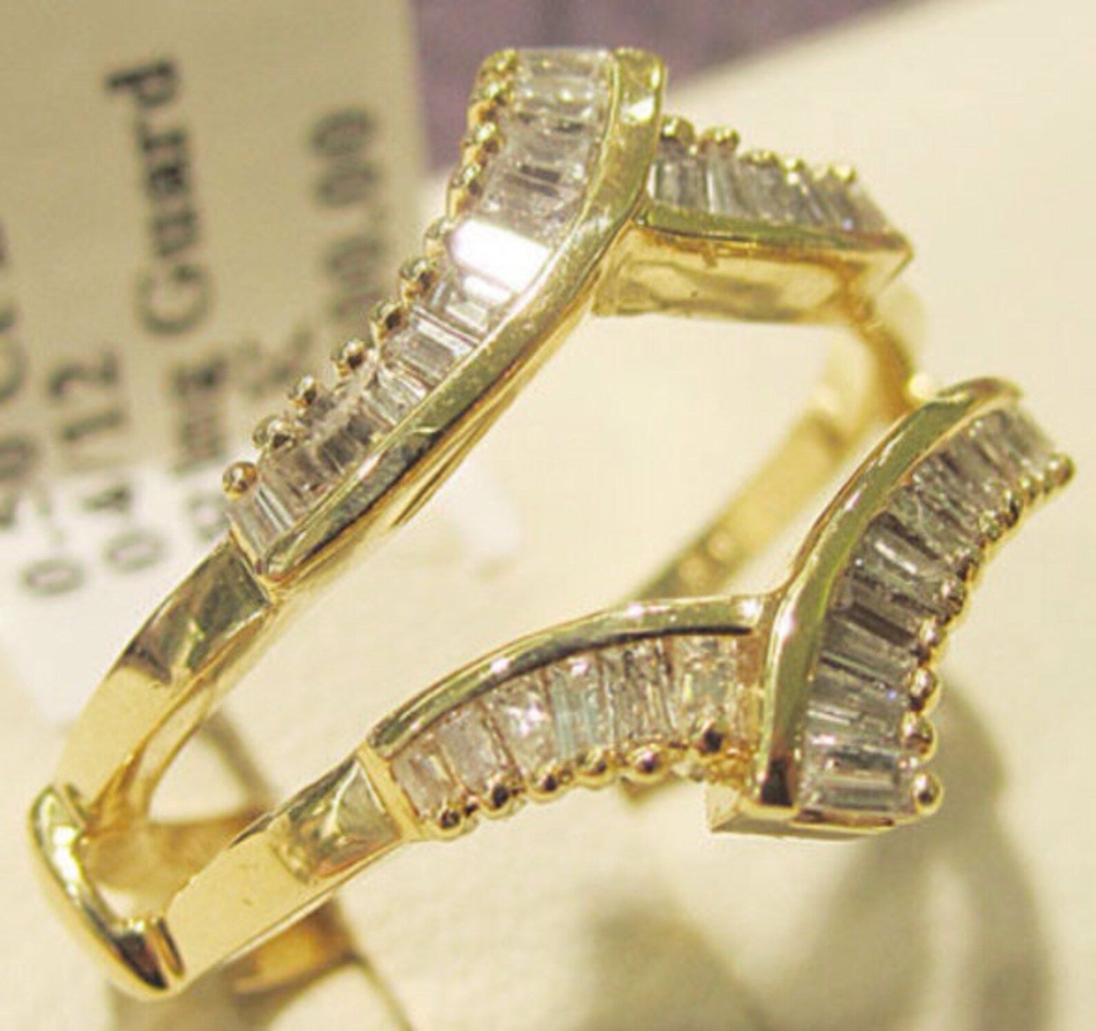14 Gold Diamond Baguette Solitaire Ring Enhancer, Ring Wrap, Ring Guard