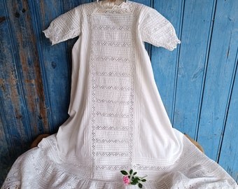 Adorable 1920's Vintage French Eyelet Lace Christening Gown