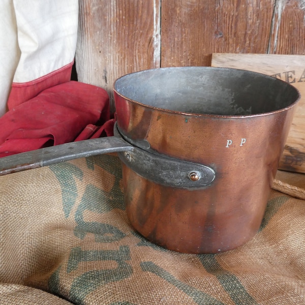 Large High Sided Antique French Copper Pan, Dovetail Joints, Professional Chef Quality, Kitchenalia, Farmhouse Kitchen, Retinning Needed