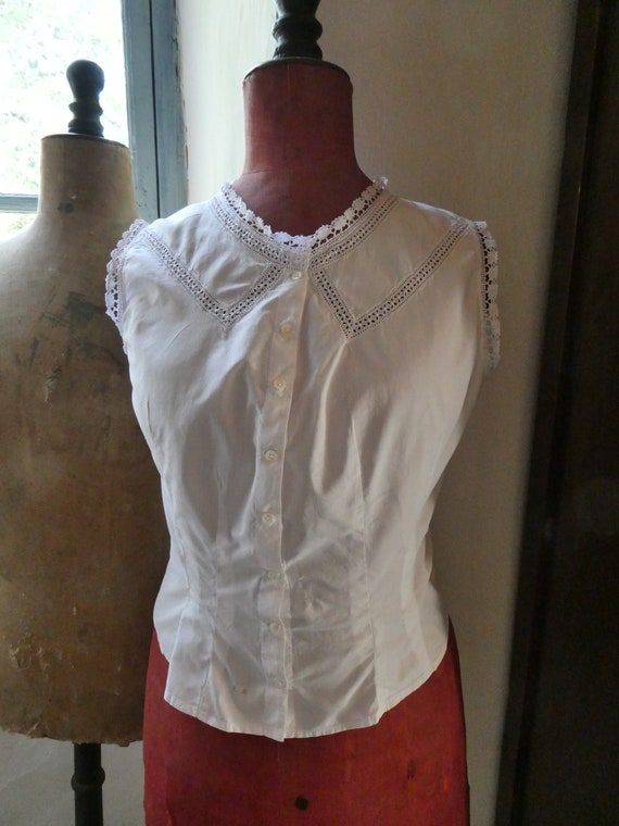 Vintage French White Cotton Long Tailored Camisole