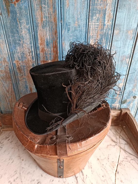 French Beaver Pelt Hat Distressed Antique 1900 French Edwardian