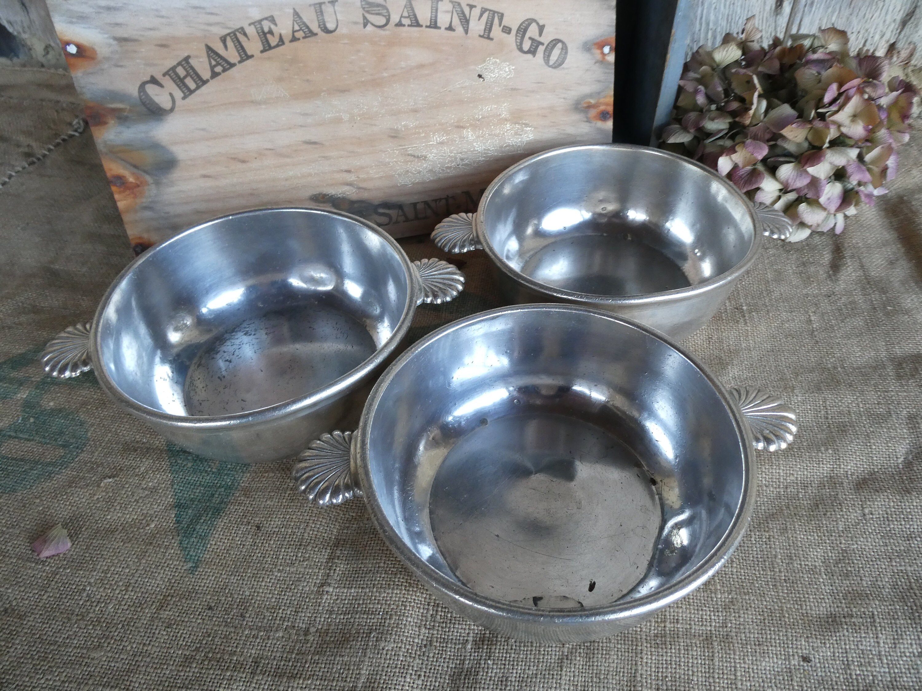 Ensemble de Trois Plats Service Légumes Vintage Bien Utilisés Français Des Années 1920 Felix Freres 