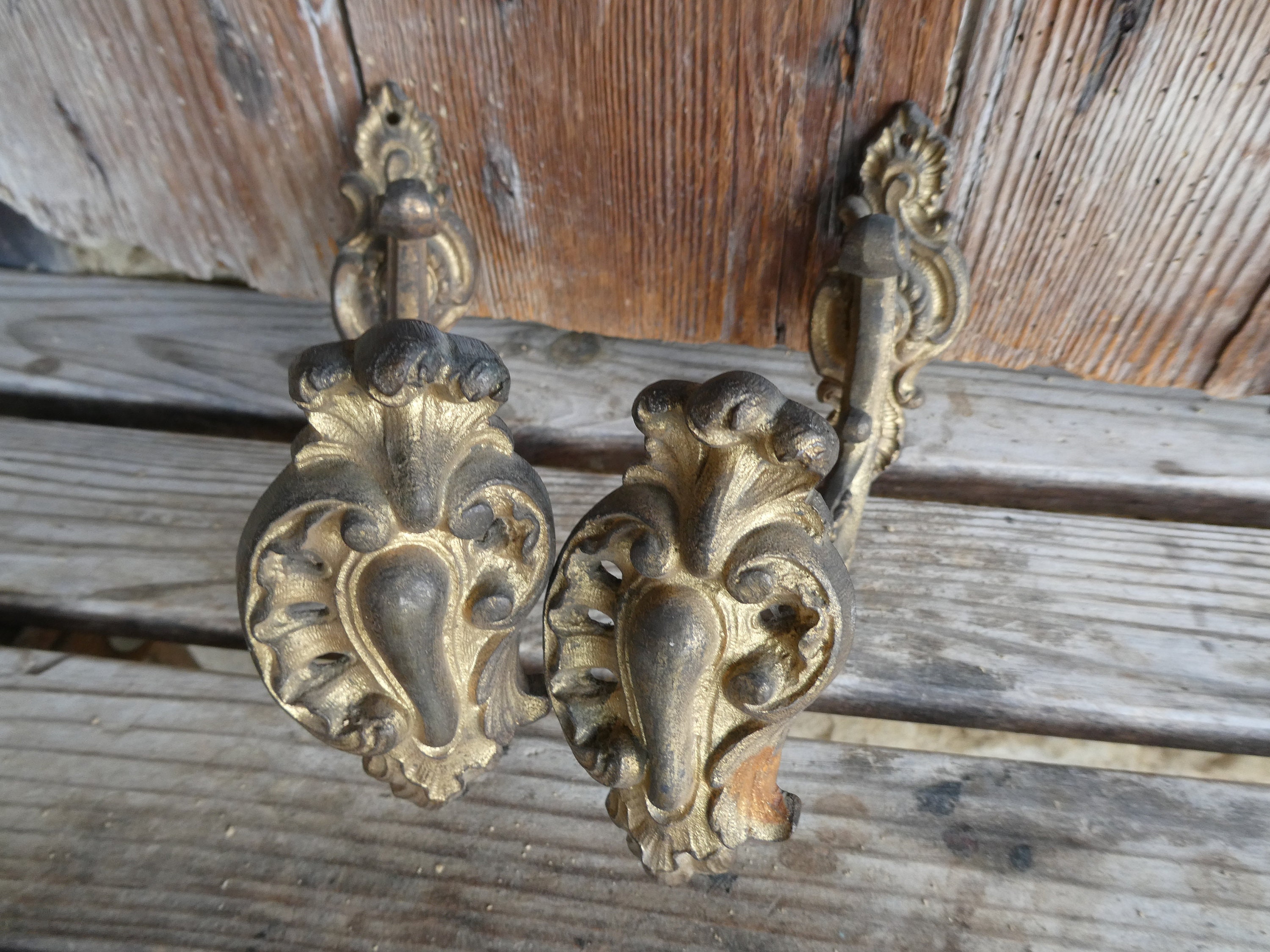 Paire d'français Rideau de Bronze Doré Drape Tie Back Hooks, Chateau Chic Home Decor