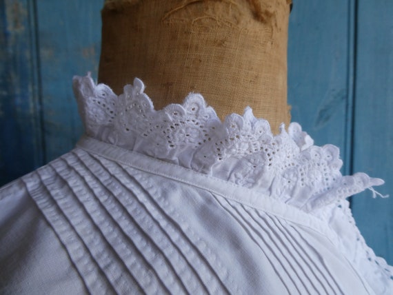 Vintage French Crisp White Cotton Ruffle Chemisie… - image 6