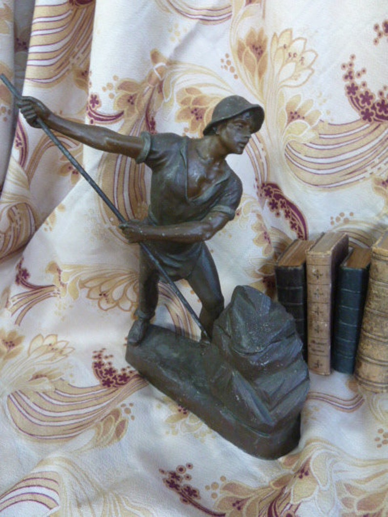 Antique 19th Century French Patinated Spelter Figure Inkwell of a Quarry Man shops Miner