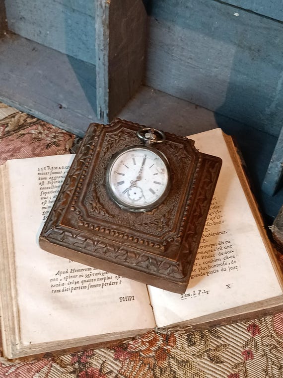 Antique 19th Century French Hand Carved Wood Pocket Watch Stand