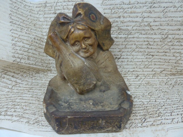 Quirky Vintage Chalkware Français Cafe Advertising Dish - Change Holder Trinket Bowl, La Pruna Dolfi