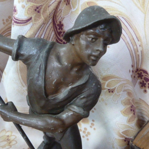 Antique 19th Century French Patinated Spelter Figure Inkwell of a Quarry Man shops Miner