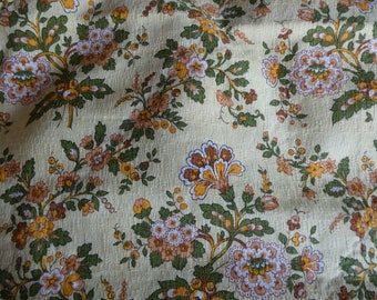 Mid Century 50's Floral Cotton Barkcloth Coverlet pour la réutilisation, l’ameublement de la maison, le style vintage