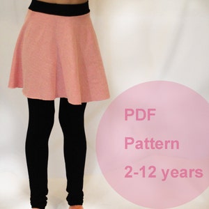 pdf sewing pattern, leggings for kids, knit sewing, simple sewing, skirt pattern image 1