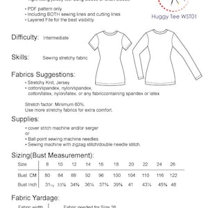 T-shirt Sewing Pattern Tight fitting stretchy knit Tee shirt Body hugging Tee shirt PDF Sewing Patterns image 5