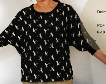 Dolman sleeve pullover blouse Sewing Pattern; Instant PDF ,woman blouse; blouse; PDF Sewing Patterns, easy sewing! Knit or woven.