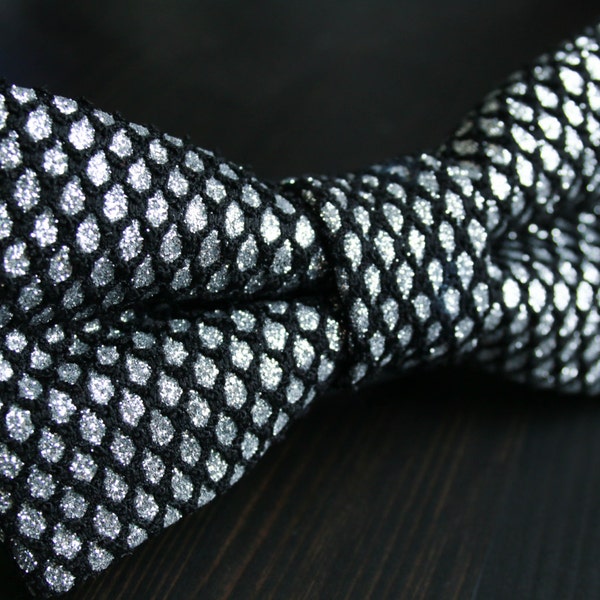 Black Neoprene Silver Sparkle Bow tie