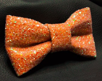 Iridescent Orange Shiny Glitter Encrusted Bow Tie "Atomic Orange*