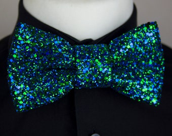 Green & Blue Super Shiny Glitter Encrusted Bow Tie "Peacock"