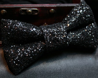 Jet Black Super Shiny Glitter Encrusted Bow Tie "Soul"