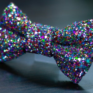 Rainbow Glitter Bow Tie: Handmade Prom Neckwear