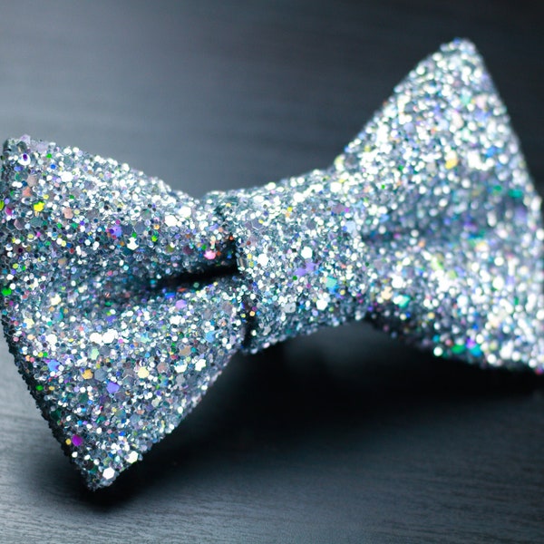 Holographic Silver Super Shiny Glitter Encrusted Bow Tie " Disco Ball "