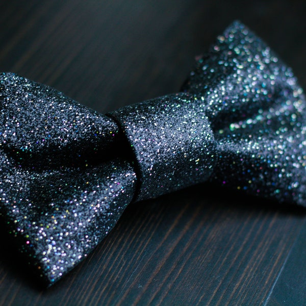 Ultra Fine Holographic Black with Gold holo Super Shiny Glitter Encrusted Bow Tie "Magic Trick"