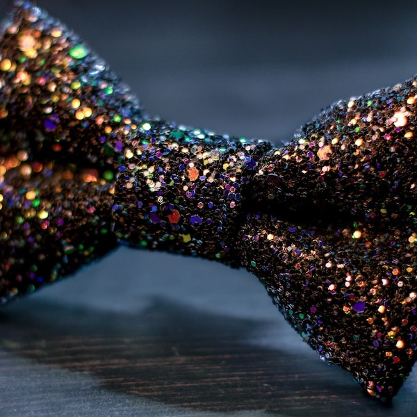 Copper, Bronze, Rose gold Iridescent on Black,  Super Shiny Glitter Bow Tie