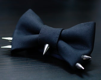 Black Suede Spiked Bow Tie