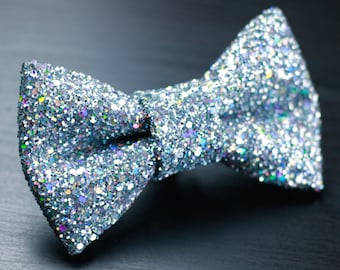 Holographic Silver Super Shiny Glitter Encrusted Bow Tie " Disco Ball "