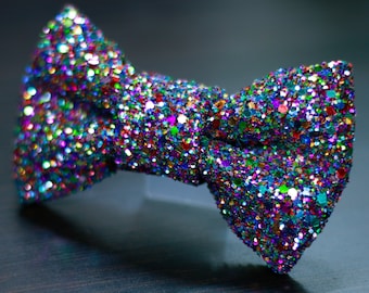 Rainbow Glitter Bow Tie: Handmade Prom Neckwear
