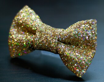 Golden Holographic Glitter Bow Tie: Prom Dress Accessory