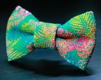 Hawaiian Shirt, Tropical Print Matte Glitter Bow Tie "Ocean"