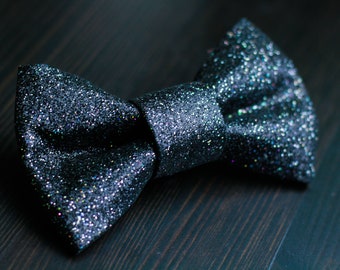 Ultra Fine Holographic Black with Gold holo Super Shiny Glitter Encrusted Bow Tie "Magic Trick"