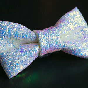 White Iridescent Super Shiny Glitter Encrusted Bow Tie "Aurora Snow"