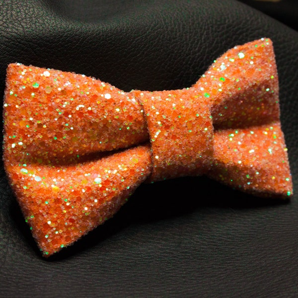 Iridescent Orange Shiny Glitter Encrusted Bow Tie "Atomic Orange*