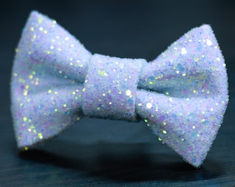 Frosted Iridescent White Super Shiny Glitter Encrusted Bow Tie "Ice"