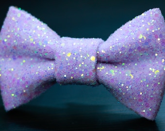 Pale Pink iridescent Super Shiny Glitter Bow Tie "Prom Queen"