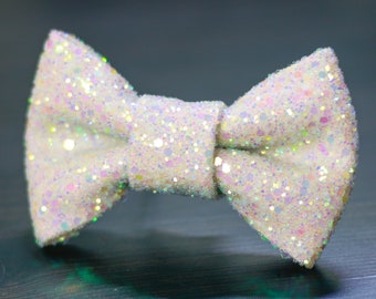 Ivory Iridescent Super Shiny Glitter Encrusted Bow Tie "Ivoriri"