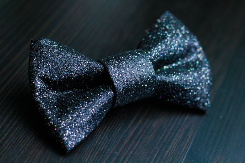 Ultra Fine Holographic Black with Gold holo Super Shiny Glitter Encrusted Bow Tie Magic Trick image 1