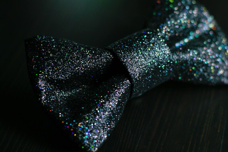 Ultra Fine Holographic Black with Gold holo Super Shiny Glitter Encrusted Bow Tie Magic Trick image 2