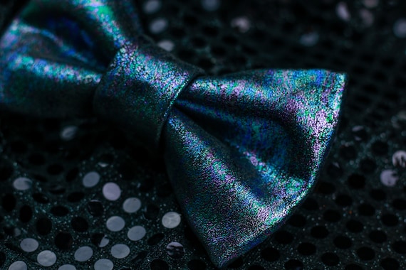 Petrol Spill Leather Bow Tie