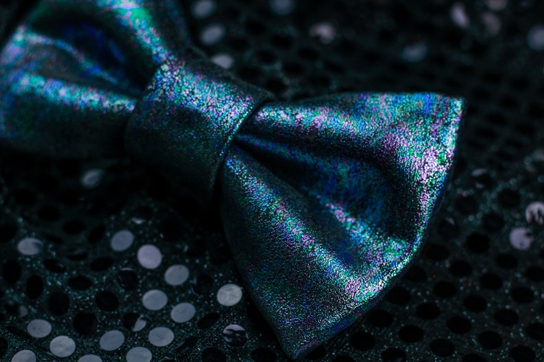 Petrol Spill Leather Bow Tie