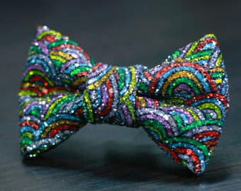 Rainbow Glitter Bow Tie Super Shiny Pride Pattern