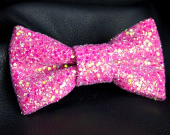 Frosted Baby Pink Super Shiny Glitter Encrusted Bow Tie "Sherbet"
