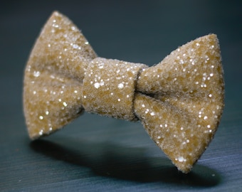 Tan Super Shiny Glitter Encrusted Bow Tie "Cookie Dough"