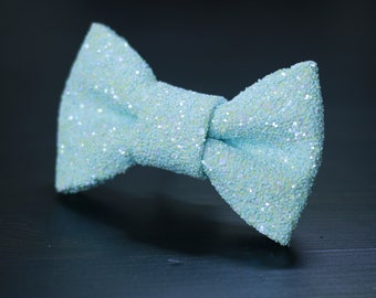 Pearl Blue Super Shiny Pearlescent Glitter Encrusted Bow Tie