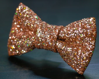Holographic Rose Gold Super Shiny Glitter Encrusted Bow Tie "Holo-RG-ic"