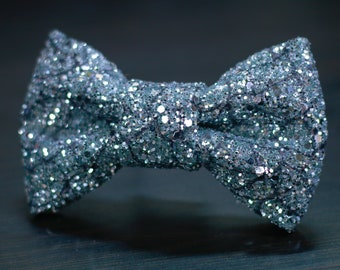 Silver and Black Crack Effect Super Shiny Glitter Encrusted Bow Tie