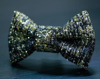 Black and Sand Gold Ripple pattern Super Shiny Glitter Encrusted Bow Tie "Black gold "