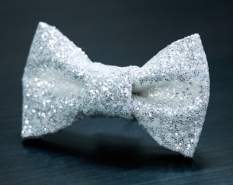 Quartz white Iridescent Super Shiny Glitter Encrusted Bow Tie "Quartz"