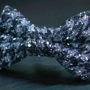 Houndstooth Glitter Bow Tie Silver and Black
