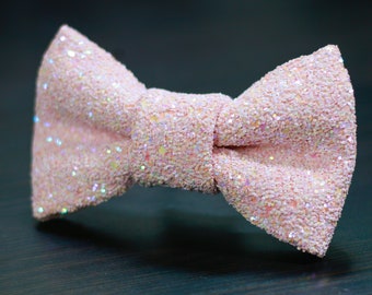 Pearl Pink Super Shiny Pearlescent Glitter Encrusted Bow Tie "Shell"