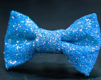 Pastel Blue+Lilac Iridescent Super Shiny Glitter Encrusted Bow Tie "Blue Rinse"